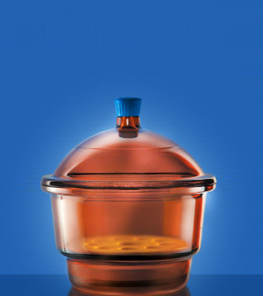 Desiccator Set With Cover & Porcelain Plate Amber
